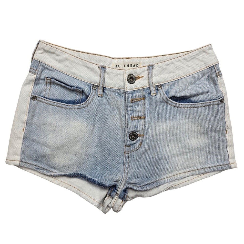 Bullhead High Rise 2Tone Denim Shorts Button Fly Color Block Blue White Size 5